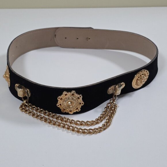 Kudos Accessories - Kudos Vtg Medallion Embellished Belt Women Black Gold Whimsigoth Y2K 90s Fashion